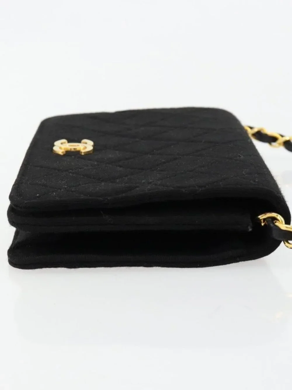 CHANEL Matelasse Chain Shoulder Bag Cotton Black Gold CC Auth 184947